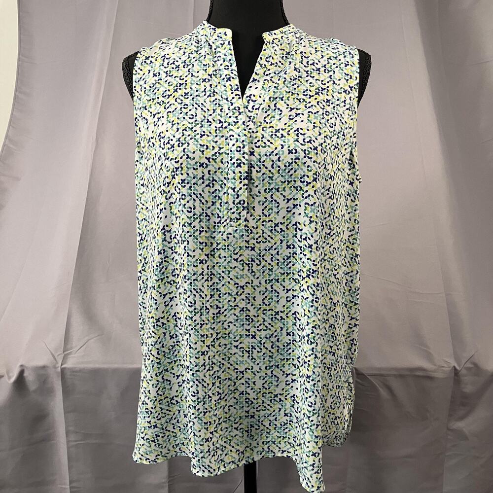 Eliane Rose Sleeveless Blouse Womens Large Blue Green White Abstract Print Top